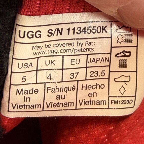 UGG Boots Mens Size 5 Black Red Suede Ankle Lace Up Lined Winter 1134550K